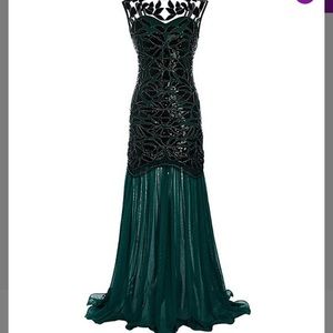 Green & Black Beaded Gown